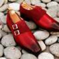 Handmade Pure Leather & Suede Burgundy Color Double Monk Strap Brogue Toe Dress Shoes - Thumbnail 2