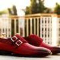 Handmade Pure Leather & Suede Burgundy Color Double Monk Strap Brogue Toe Dress Shoes - Thumbnail 3