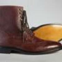 Handmade Men's Brown Colour Pure Calf Leather Wing Tip Brogue Ankle High Dress Lace Up Boots - Thumbnail 4