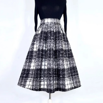 Winter black plaid skirt pleated holiday skirt outfit high waist a-line midi pleated skirt warm midi party skirt custom plus size