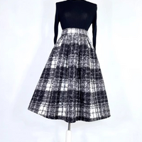 Winter Black Plaid Skirt Pleated Holiday Skirt Outfit High Waist A-line Midi Pleated Skirt Warm Midi Party Skirt Custom Plus Size - Thumbnail 6