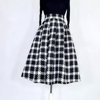 Women Black Plaid Pleated Skirt Holiday Midi Skirt Outfit High Waist A-line Full Pleated Skirt Warm Midi Party Skirt Custom Plus Size - Thumbnail 4