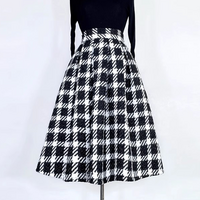 Women Black Plaid Pleated Skirt Holiday Midi Skirt Outfit High Waist A-line Full Pleated Skirt Warm Midi Party Skirt Custom Plus Size - Thumbnail 1