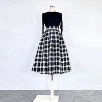 Women Black Plaid Pleated Skirt Holiday Midi Skirt Outfit High Waist A-line Full Pleated Skirt Warm Midi Party Skirt Custom Plus Size - Thumbnail 2
