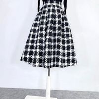 Women Black Plaid Pleated Skirt Holiday Midi Skirt Outfit High Waist A-line Full Pleated Skirt Warm Midi Party Skirt Custom Plus Size - Thumbnail 9