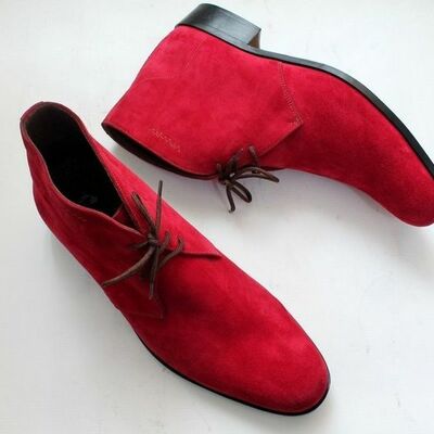 Handcrafted red suede leather stylish party wear chukka laceup men boots - Thumbnail 2