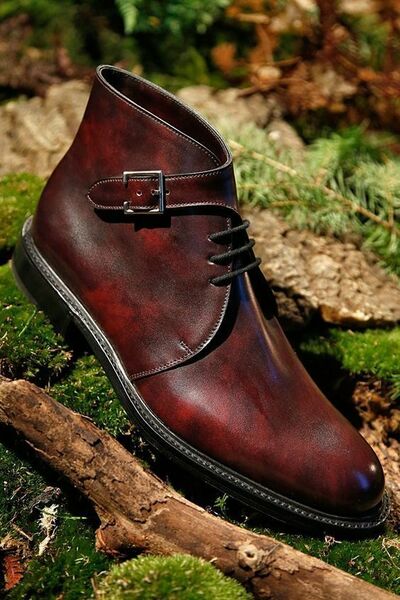 Premium Leather Rounded Toe Chukka Maroon Tone Men LaceUp Oxford PartyWear Boots