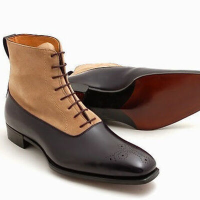 Handmade brogue black brown leather boots dress casual laceup formal ankle boots - Thumbnail 4