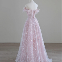 Pink Feather Evening Gowns Fashion One Neck Temperament Celebrity Banquet Dresses - Thumbnail 1