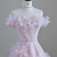 evening Gowns Women High Feeling Pink Fairy One Neck Banquet Bright Glitter Youth Dresses - Thumbnail 1