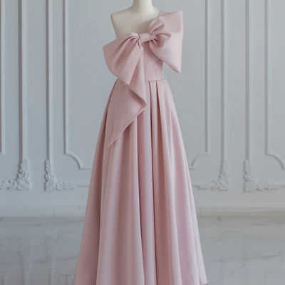 Banquet evening gowns elegant pink bridesmaid bowknot dresses