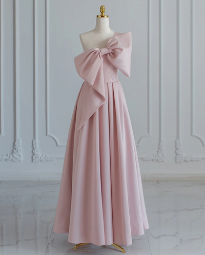 Banquet Evening Gowns Elegant Pink Bridesmaid Bowknot Dresses