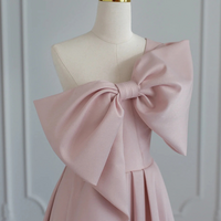 Banquet Evening Gowns Elegant Pink Bridesmaid Bowknot Dresses - Thumbnail 1