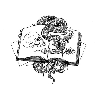 Neon hemlock: tome & serpent (original ink drawing)