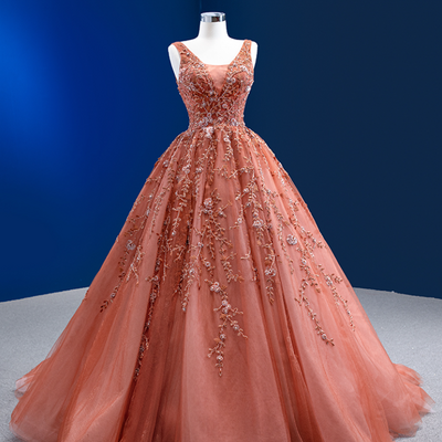 Orange red evening gowns temperament celebrity long stage gowns party dresses