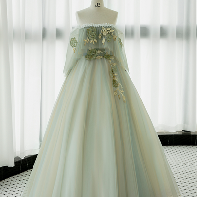 Sweetheart strapless evening dresses mint green puffy long gowns