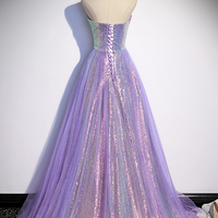 Purple Sheath Sequined Evening Gowns Dresses High-end Stage Gowns - Thumbnail 2