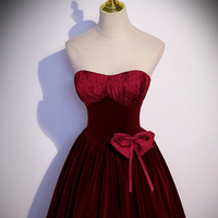 Prom Dresses, Strapless Couture Burgundy Velvet Party Dresses - Thumbnail 1
