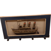 Handmade Wood / Metal Ship w/ Coat Hangers Pegs Boat Picture Plaque - Thumbnail 2