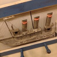 Handmade Wood / Metal Ship w/ Coat Hangers Pegs Boat Picture Plaque - Thumbnail 3