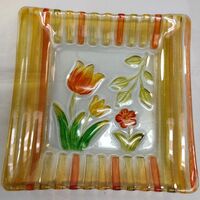 Fused Art Glass Hand painted Tulips Floral Plate by Ganz - Thumbnail 3