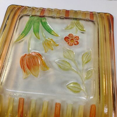 Fused art glass hand painted tulips floral plate by ganz