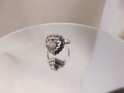 925 M.O.P. Heart Ring Sz 7.5 Solid Sterling Silver Vintage Thailand