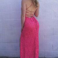 Mermaid Hot Pink Sequins Long Evening Dresses with Slit - Thumbnail 1