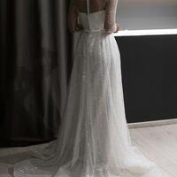 A-Line Round Neck White Sequins Wedding Dresses With Long Sleeves  - Thumbnail 1
