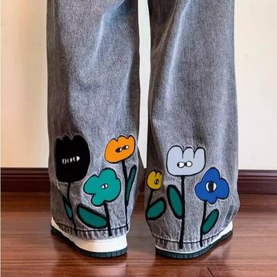 Flowers jeans denim pants