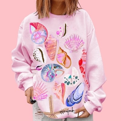 Shell-print long-sleeve dropped-shoulder terry sweatshirt - Thumbnail 2