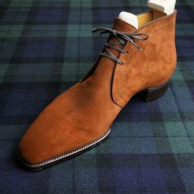 Mens handmade tan suede leather chuka boot men's handmade dress shoe - Thumbnail 3