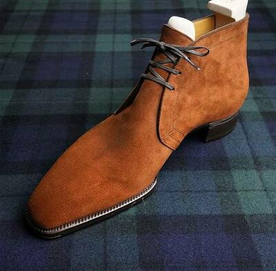 Mens Handmade Tan Suede Leather Chuka Boot Men's Handmade Dress Shoe