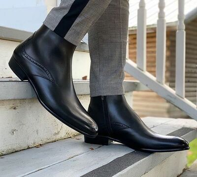 Handmade Men High Ankle Leather Black Boots for All Season