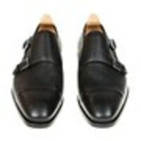 New Handmade Wingtip Double Monk Strap Black Peccary Men's Dress Shoes - Thumbnail 2