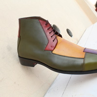 Crafted Leather Handmade Men Italian Calf-Skin Leather Green Tri-Tone Chukka Boots - Thumbnail 2