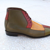 Crafted Leather Handmade Men Italian Calf-Skin Leather Green Tri-Tone Chukka Boots - Thumbnail 3