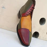 Crafted Leather Handmade Men Italian Calf-Skin Leather Green Tri-Tone Chukka Boots - Thumbnail 4