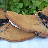 Crafted Leather Handmade Tan Suede Leather Chain Buckle Strap Jodhpur Dress Boot - Thumbnail 1