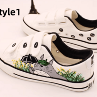 New cute cat panda hand-painted shoes canvas shoes sneakers - Thumbnail 1