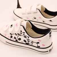 New cute cat panda hand-painted shoes canvas shoes sneakers - Thumbnail 4