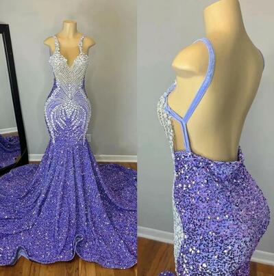 Sexy Mermaid Sequins Open Back Prom Dresses For Girls 