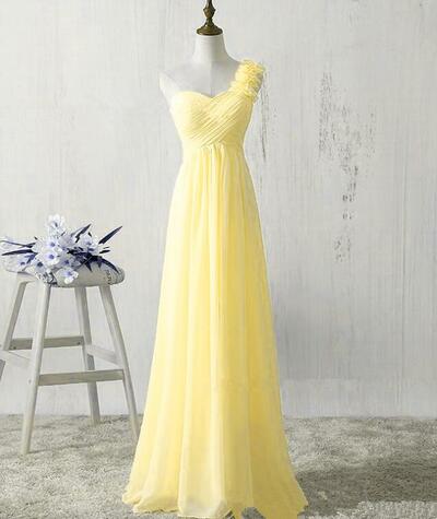 One Shoulder Yellow Chiffon Bridesmaid Dresses
