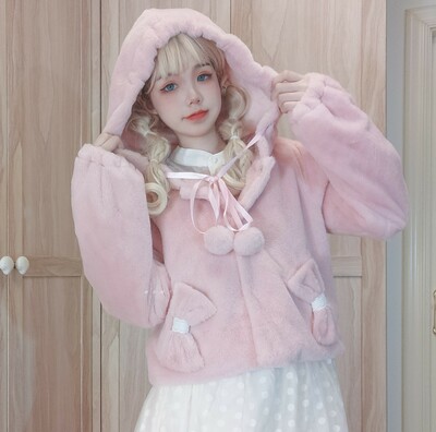 New cute plush coat hooded JK coat
