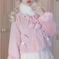 New cute plush coat hooded JK coat - Thumbnail 1