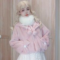 New cute plush coat hooded JK coat - Thumbnail 2