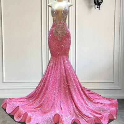 Luxury sparkly pink sequin long prom dresses - Thumbnail 3
