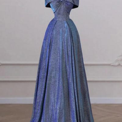 Simple a line shiny satin blue long prom dress, blue long formal dress kpp1610