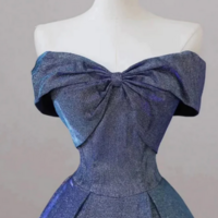 Simple A Line Shiny Satin Blue Long Prom Dress, Blue Long Formal Dress KPP1610 - Thumbnail 3