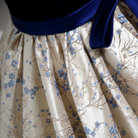 Blue Velvet Floor Length Printing Prom Dresses, A Line Short Sleeve Evening Formal Dresses KPP1612 - Thumbnail 4